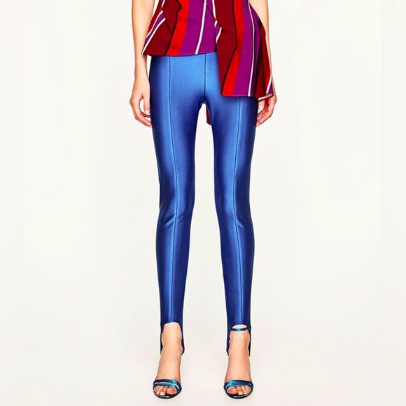 Zara metallic blue fuseau leggings size L - Picture 2 of 5